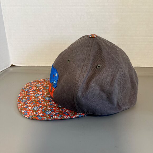 Cali Needle Point Bear Embroidered  Hat Snap Back Floral Blue Orange Adult - Picture 2 of 8